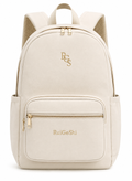RuiGeShi Student Backpack for Women & Girls, Beige School Bag with Gold Embroidered Logo, Multi-Compartment Laptop Backpack with Side Bottle Pockets, Lightweight College Backpack for School, University, Travel & Daily Use