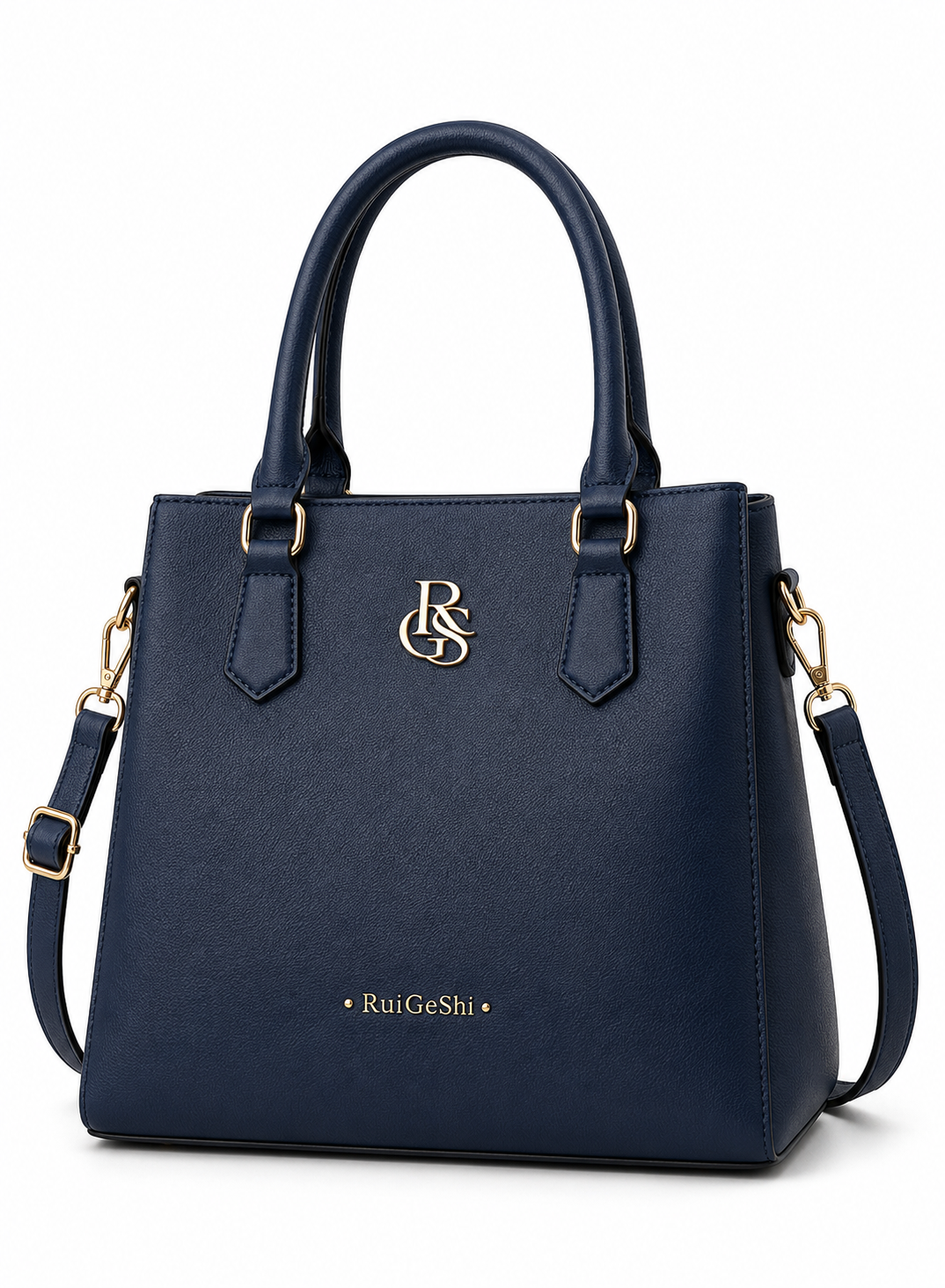RuiGeShi Women’s Fashion Handbag, Navy Blue Top Handle Tote Bag with Gold Logo, Detachable Shoulder Strap, Spacious Multi-Compartment Crossbody Purse for Work, Shopping, Travel & Daily Use